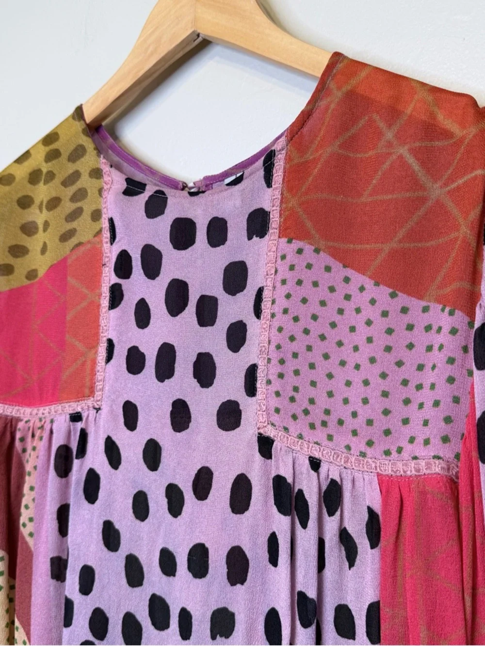 Blank London | Anthro Polka-Dot Patchwork Long Balloon Sleeve Oversized Blouse - Picture 7 of 15